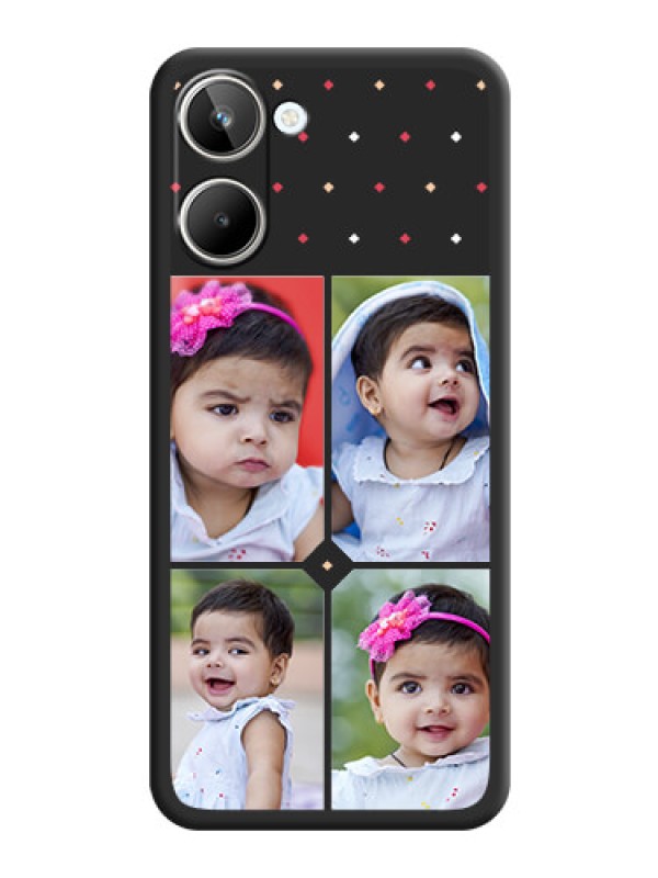 Custom Multicolor Dotted Pattern with 4 Image Holder on Space Black Custom Soft Matte Phone Cases - Realme 10