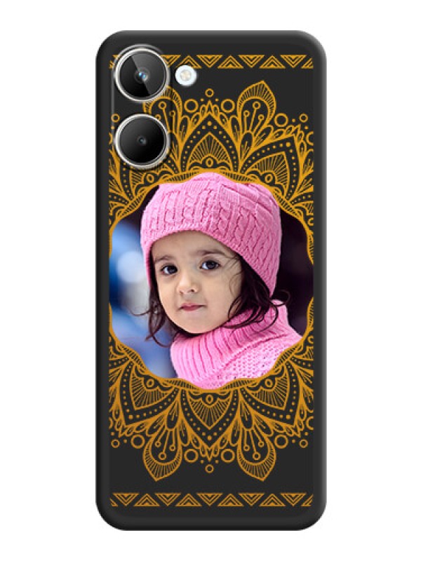 Custom Round Image with Floral Design on Photo on Space Black Soft Matte Mobile Cover - Realme 10