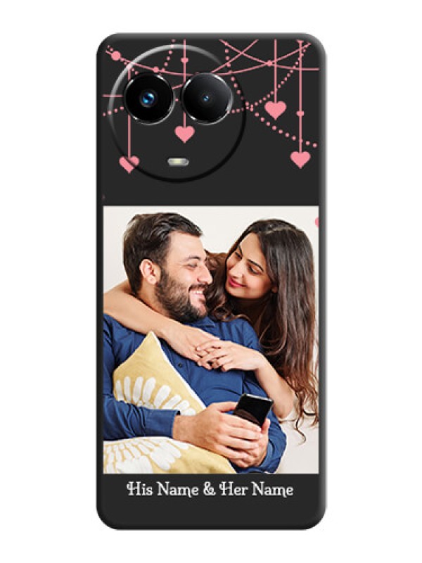 Custom Pink Love Hangings with Text On Space Black Custom Soft Matte Mobile Back Cover - Realme 11 5G