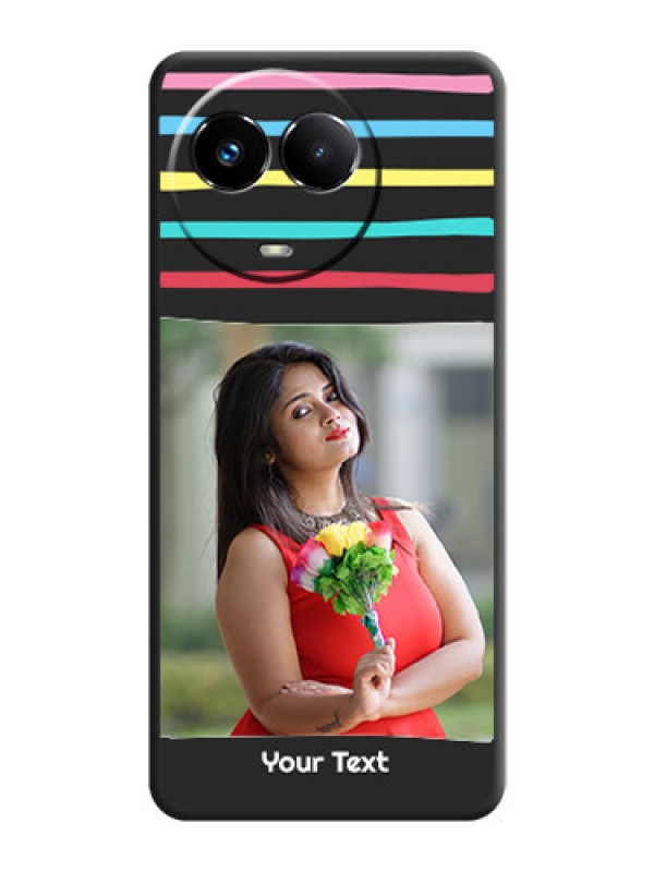 Custom Multicolor Lines with Image On Space Black Custom Soft Matte Mobile Back Cover - Realme 11 5G
