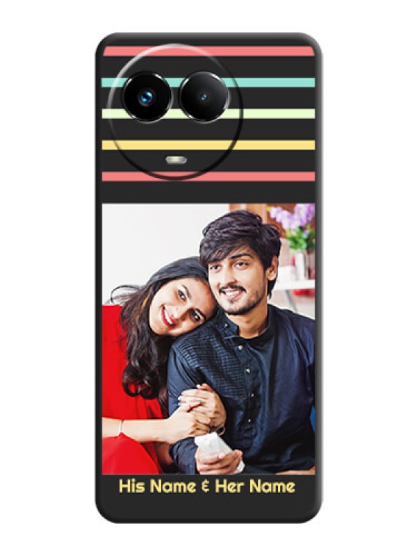 Custom Color Stripes with Photo and Text on Photo  On Space Black Custom Soft Matte Mobile Back Cover - Realme 11 5G