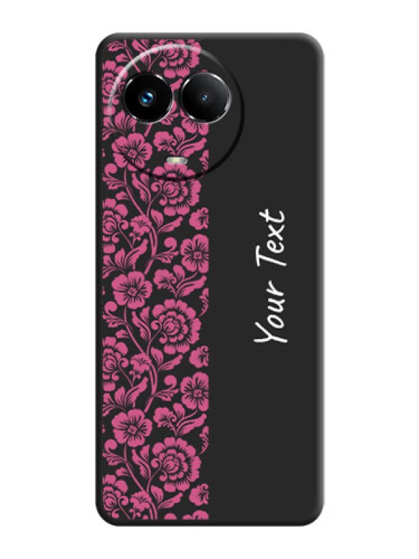 Custom Pink Floral Pattern Design With Custom Text On Space Black Custom Soft Matte Mobile Back Cover - Realme 11 5G