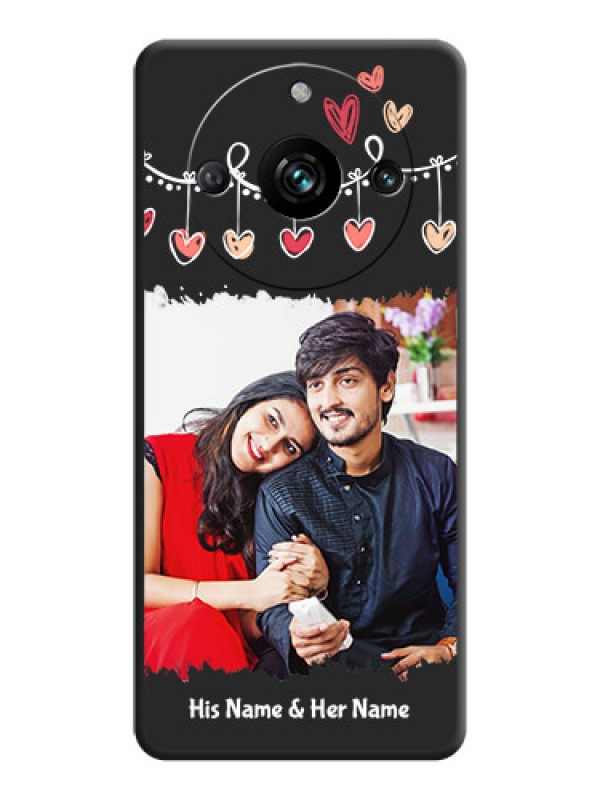 Custom Pink Love Hangings with Name on Space Black Custom Soft Matte Phone Cases - Realme 11 Pro 5G