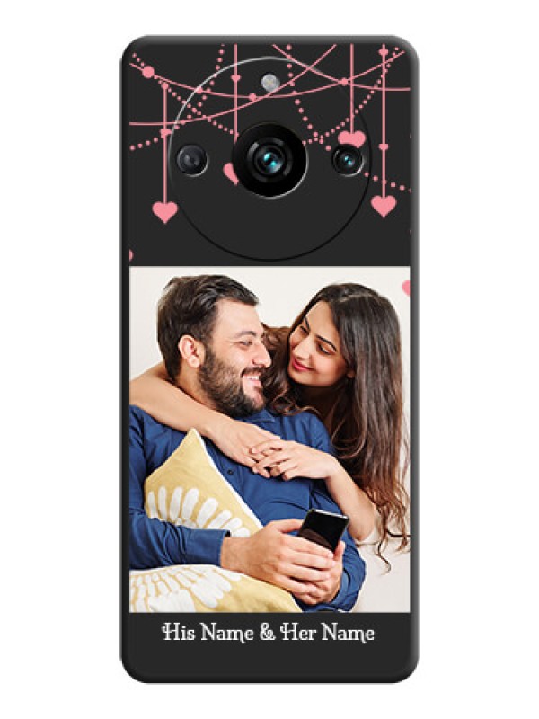 Custom Pink Love Hangings with Text on Space Black Custom Soft Matte Back Cover - Realme 11 Pro 5G