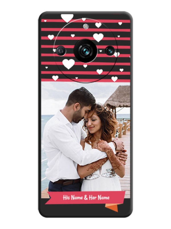 Custom White Color Love Symbols with Pink Lines Pattern on Space Black Custom Soft Matte Phone Cases - Realme 11 Pro 5G