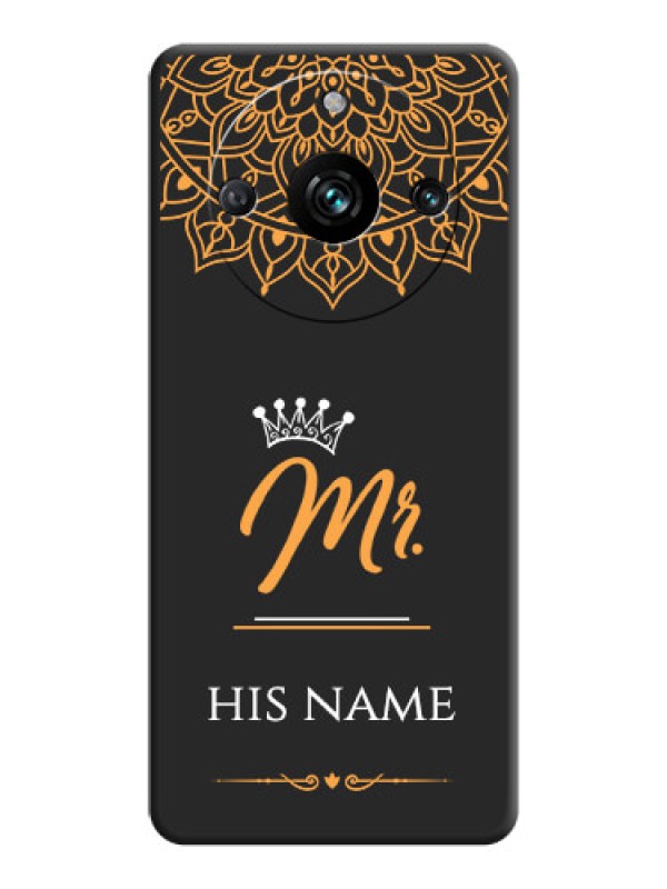Custom Mr Name with Floral Design on Personalised Space Black Soft Matte Cases - Realme 11 Pro Plus 5G