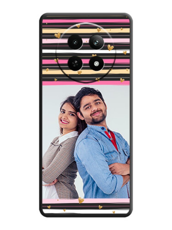 Custom Multicolor Lines and Golden Love Symbols Design - Photo on Space Black Soft Matte Mobile Cover - Realme 12 5G