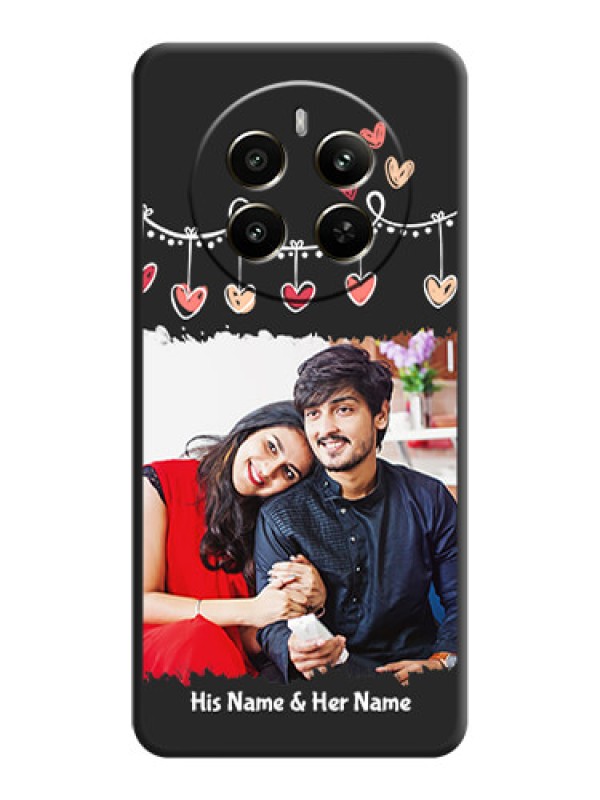 Custom Pink Love Hangings with Name on Space Black Custom Soft Matte Phone Cases - Realme 12 Plus 5G