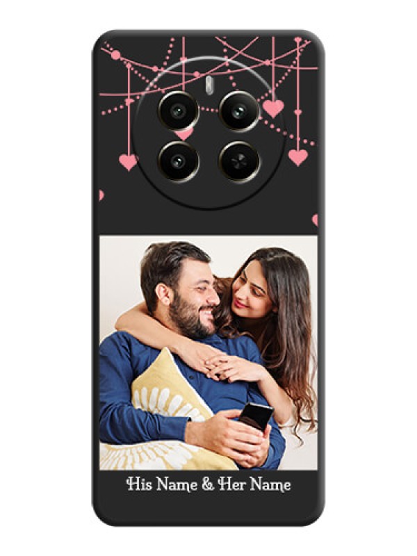 Custom Pink Love Hangings with Text on Space Black Custom Soft Matte Back Cover - Realme 12 Plus 5G