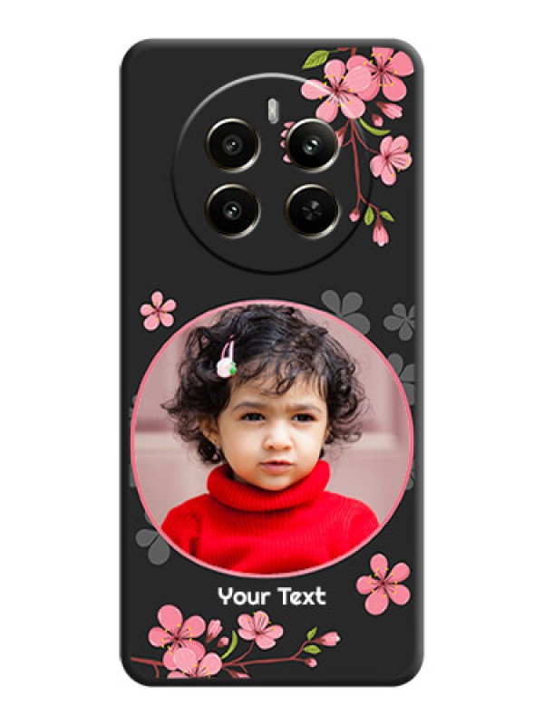 Custom Round Image with Pink Color Floral Design - Photo on Space Black Soft Matte Back Cover - Realme 12 Plus 5G