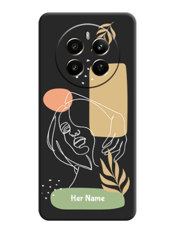 Custom Custom Text With Line Art Of Women & Leaves Design On Space Black Personalized Soft Matte Phone Covers - Realme 12 Plus 5G