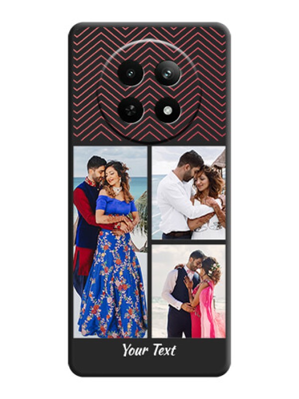 Custom Wave Pattern with 3 Image Holder on Space Black Custom Soft Matte Back Cover - Realme 12X 5G