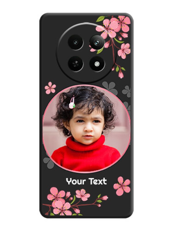 Custom Round Image with Pink Color Floral Design on Photo On Space Black Custom Soft Matte Mobile Back Cover - Realme 13 5G