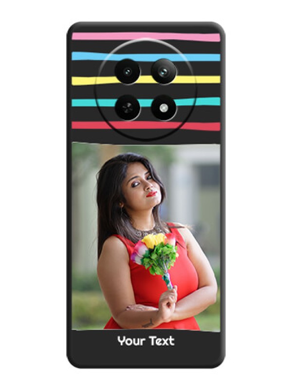 Custom Multicolor Lines with Image On Space Black Custom Soft Matte Mobile Back Cover - Realme 13 5G