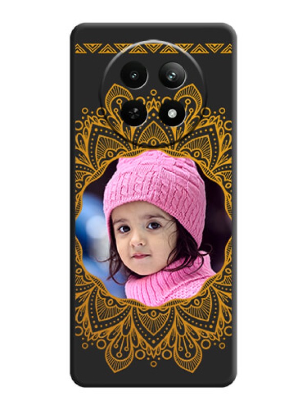 Custom Round Image with Floral Design On Space Black Custom Soft Matte Mobile Back Cover - Realme 13 5G