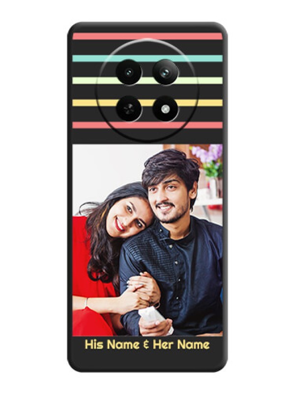 Custom Color Stripes with Photo and Text on Photo On Space Black Custom Soft Matte Mobile Back Cover - Realme 13 5G