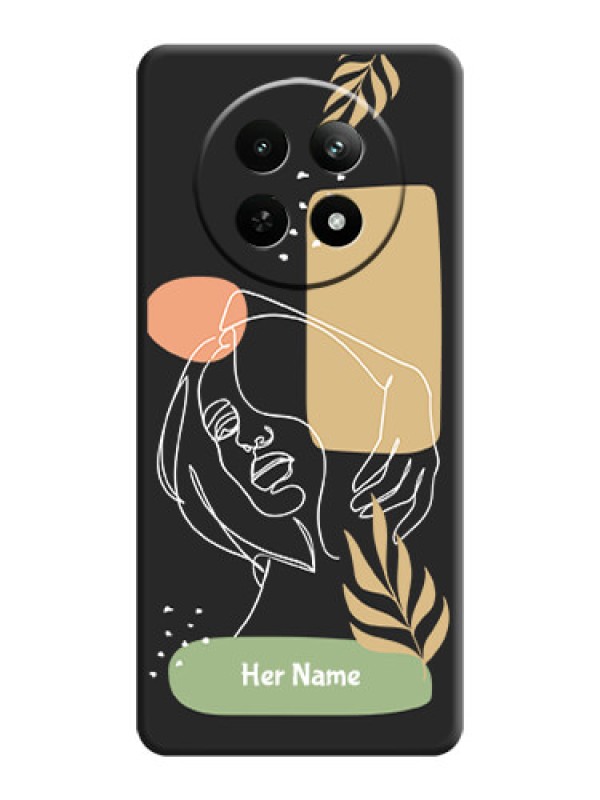 Custom Custom Text With Line Art Of Women & Leaves Design On Space Black Custom Soft Matte Mobile Back Cover - Realme 13 5G