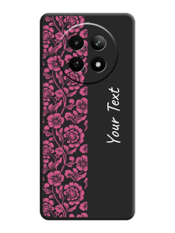 Custom Pink Floral Pattern Design With Custom Text On Space Black Custom Soft Matte Mobile Back Cover - Realme 13 5G