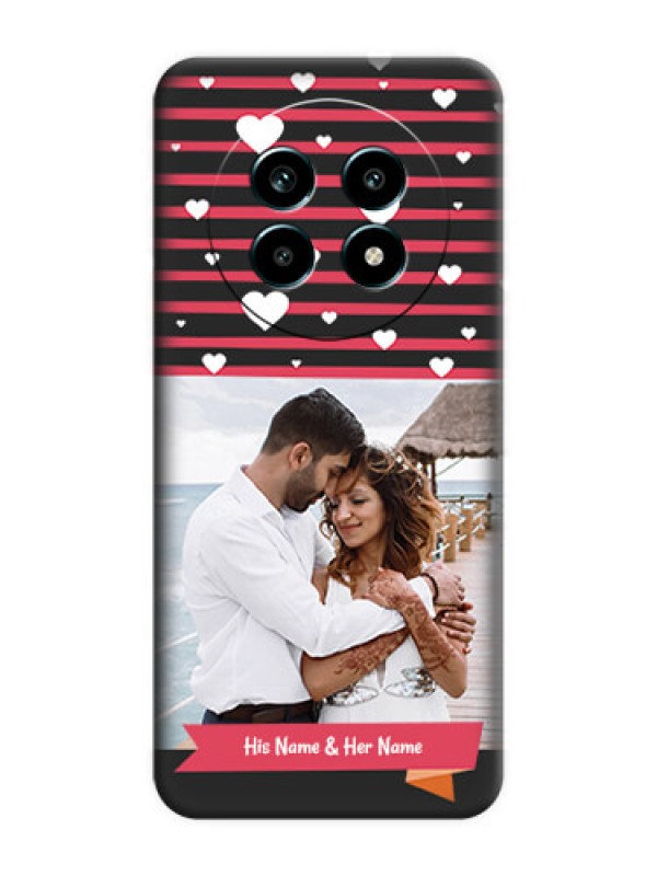 Custom White Color Love Symbols with Pink Lines Pattern On Space Black Custom Soft Matte Mobile Back Cover - Realme 13 Pro 5G