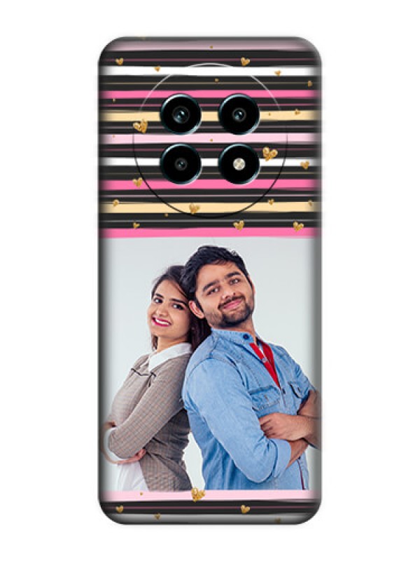 Custom Multicolor Lines and Golden Love Symbols Design on Photo On Space Black Custom Soft Matte Mobile Back Cover - Realme 13 Pro 5G