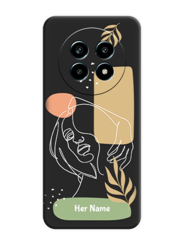 Custom Custom Text With Line Art Of Women & Leaves Design On Space Black Custom Soft Matte Mobile Back Cover - Realme 13 Pro 5G