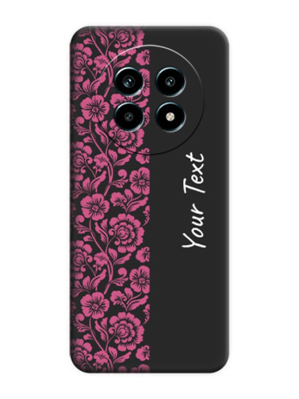 Custom Pink Floral Pattern Design With Custom Text On Space Black Custom Soft Matte Mobile Back Cover - Realme 13 Pro 5G