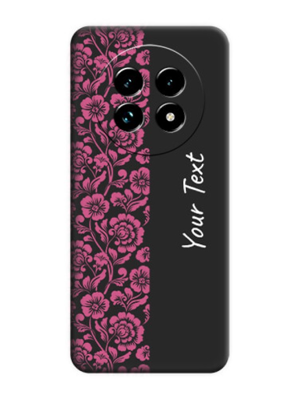 Custom Pink Floral Pattern Design With Custom Text On Space Black Custom Soft Matte Mobile Back Cover - Realme 13 Pro Plus 5G