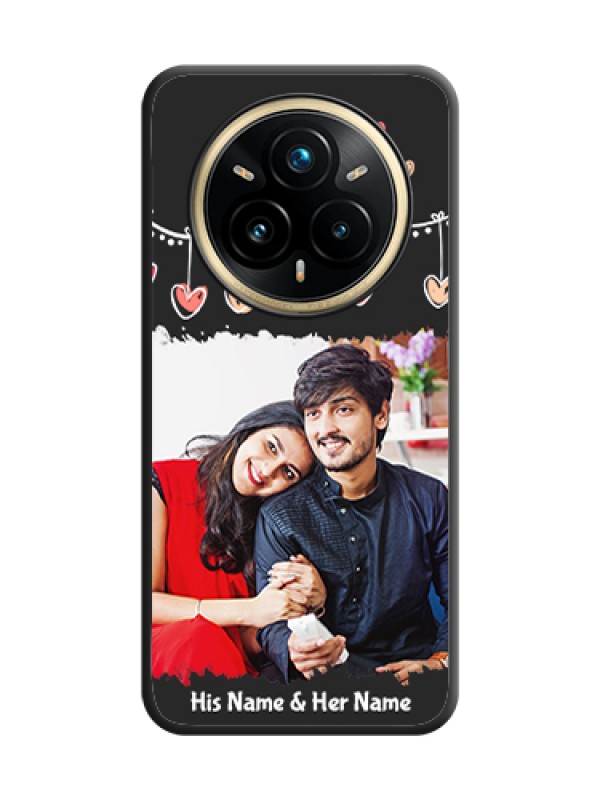 Custom Pink Love Hangings with Name On Space Black Custom Soft Matte Mobile Back Cover - Realme 14 Pro Plus 5G