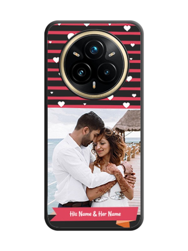 Custom White Color Love Symbols with Pink Lines Pattern On Space Black Custom Soft Matte Mobile Back Cover - Realme 14 Pro Plus 5G