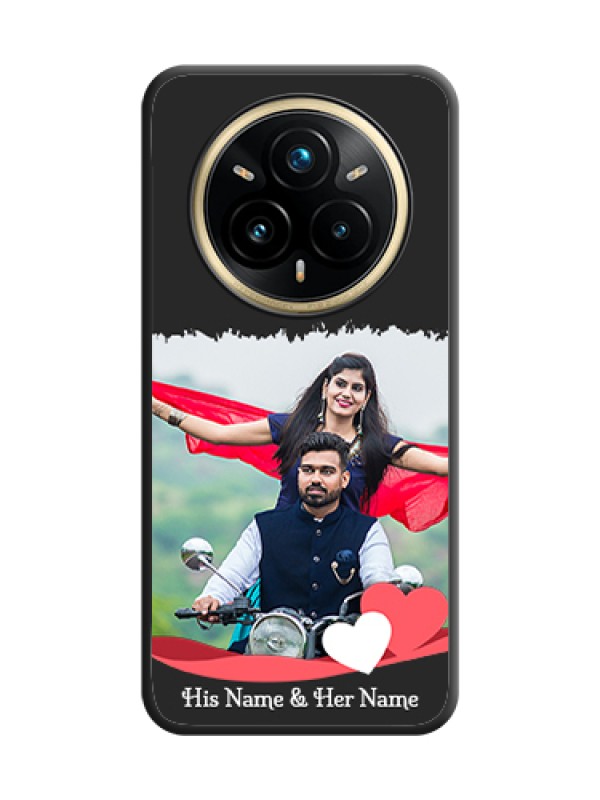 Custom Pin Color Love Shaped Ribbon Design with Text On Space Black Custom Soft Matte Mobile Back Cover - Realme 14 Pro Plus 5G