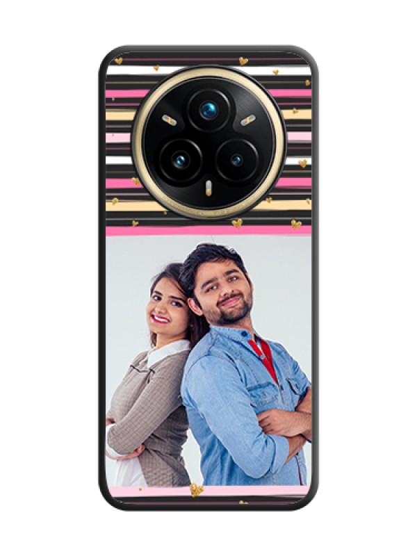 Custom Multicolor Lines and Golden Love Symbols Design on Photo On Space Black Custom Soft Matte Mobile Back Cover - Realme 14 Pro Plus 5G