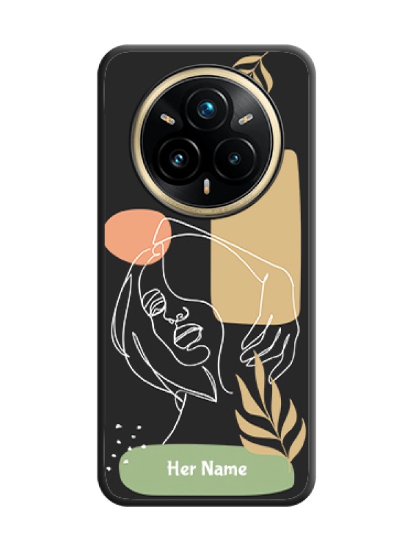 Custom Custom Text With Line Art Of Women & Leaves Design On Space Black Custom Soft Matte Mobile Back Cover - Realme 14 Pro Plus 5G