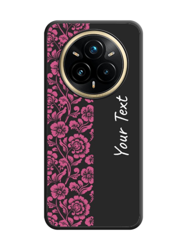 Custom Pink Floral Pattern Design With Custom Text On Space Black Custom Soft Matte Mobile Back Cover - Realme 14 Pro Plus 5G