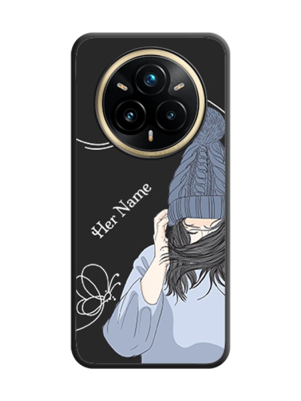 Custom Girl With Blue Winter Outfiit Custom Text Design On Space Black Custom Soft Matte Mobile Back Cover - Realme 14 Pro Plus 5G