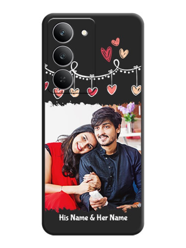 Custom Pink Love Hangings with Name On Space Black Custom Soft Matte Mobile Back Cover - Realme 14x 5G
