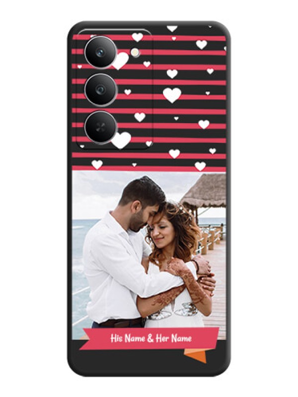 Custom White Color Love Symbols with Pink Lines Pattern On Space Black Custom Soft Matte Mobile Back Cover - Realme 14x 5G