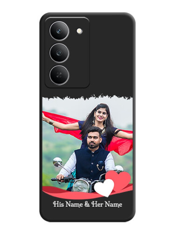 Custom Pin Color Love Shaped Ribbon Design with Text On Space Black Custom Soft Matte Mobile Back Cover - Realme 14x 5G