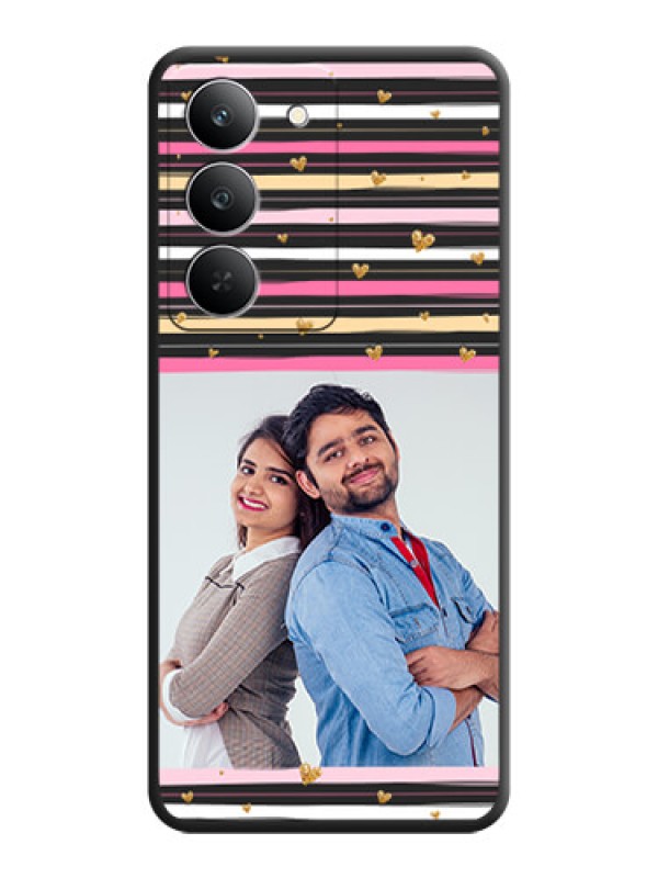 Custom Multicolor Lines and Golden Love Symbols Design on Photo On Space Black Custom Soft Matte Mobile Back Cover - Realme 14x 5G