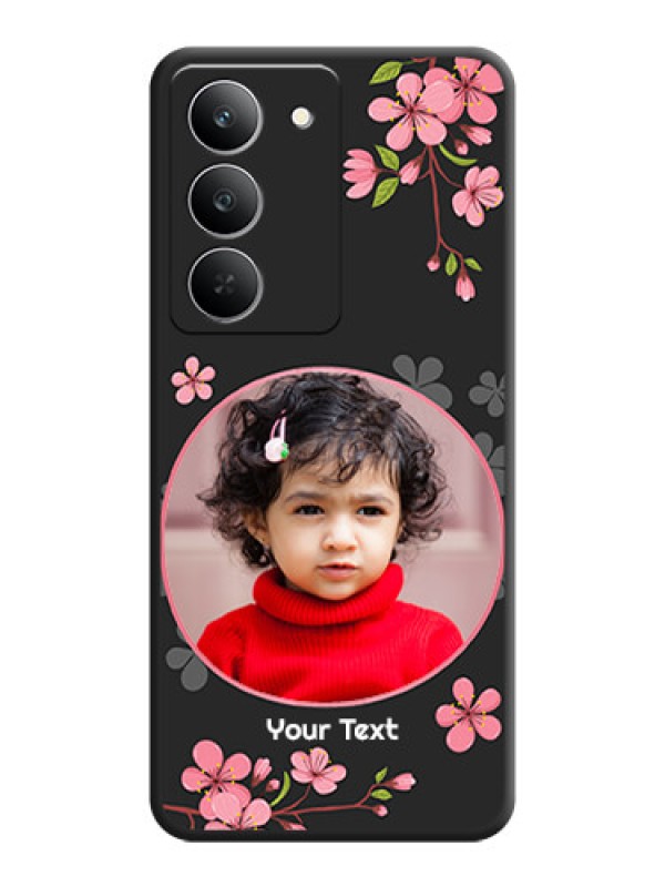 Custom Round Image with Pink Color Floral Design on Photo On Space Black Custom Soft Matte Mobile Back Cover - Realme 14x 5G