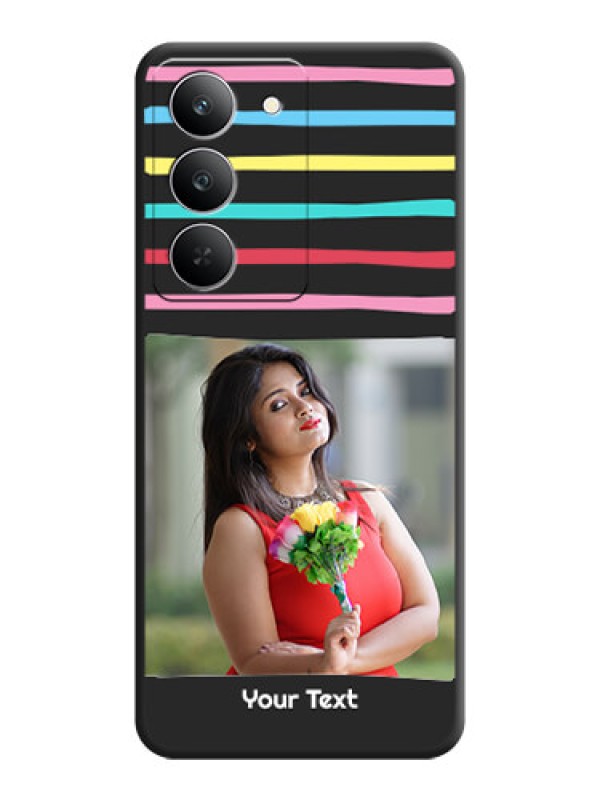 Custom Multicolor Lines with Image On Space Black Custom Soft Matte Mobile Back Cover - Realme 14x 5G
