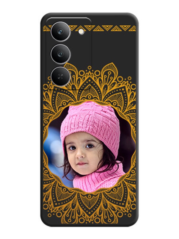 Custom Round Image with Floral Design On Space Black Custom Soft Matte Mobile Back Cover - Realme 14x 5G