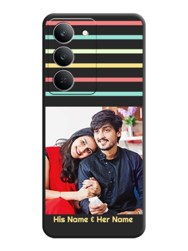 Custom Color Stripes with Photo and Text on Photo On Space Black Custom Soft Matte Mobile Back Cover - Realme 14x 5G