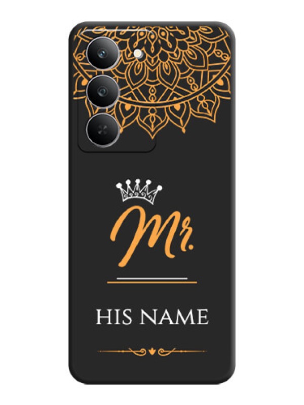 Custom Mr Name with Floral Design On Space Black Custom Soft Matte Mobile Back Cover - Realme 14x 5G