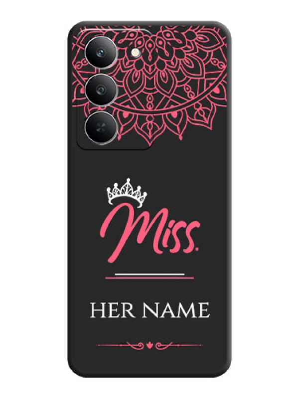 Custom Mrs Name with Floral Design On Space Black Custom Soft Matte Mobile Back Cover - Realme 14x 5G