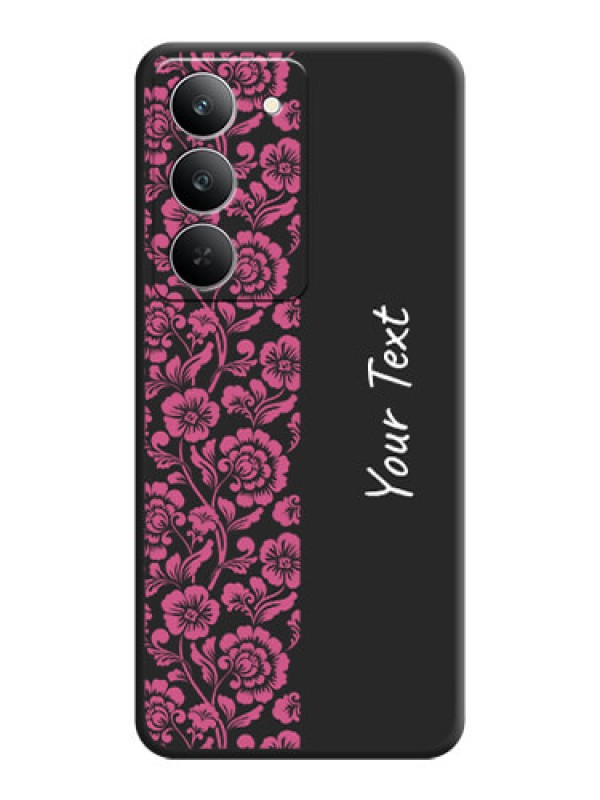 Custom Pink Floral Pattern Design With Custom Text On Space Black Custom Soft Matte Mobile Back Cover - Realme 14x 5G