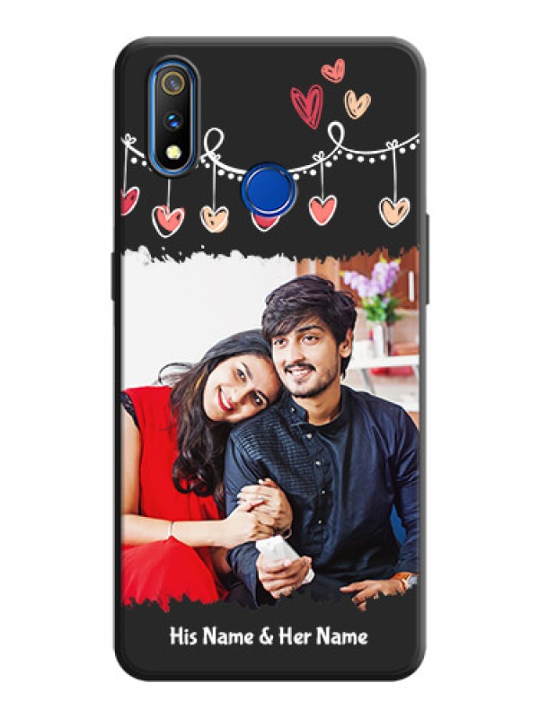Custom Pink Love Hangings with Name on Space Black Custom Soft Matte Phone Cases - Realme 3 Pro