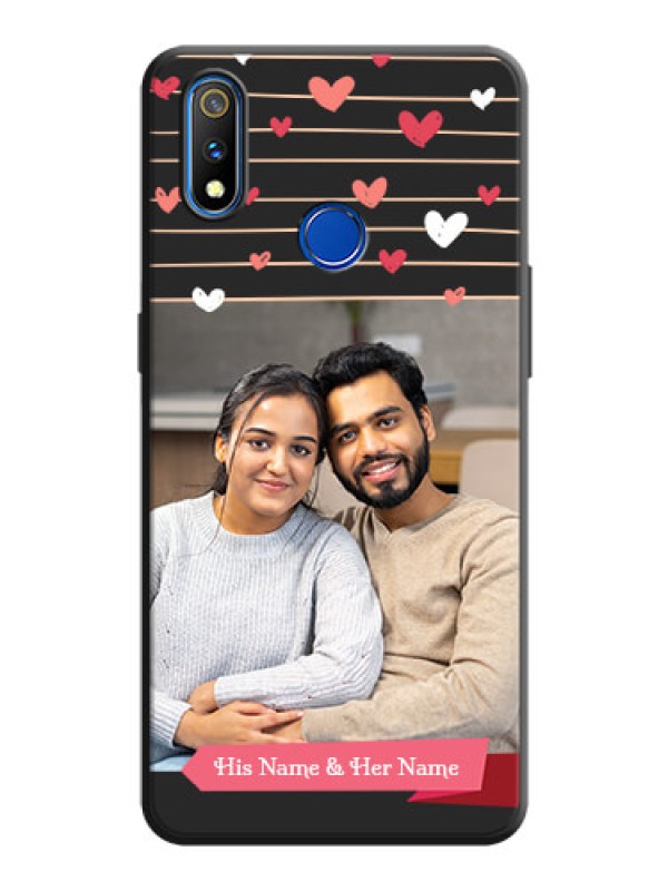 Custom Love Pattern with Name on Pink Ribbon  - Photo on Space Black Soft Matte Back Cover - Realme 3 Pro