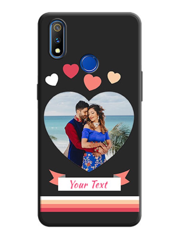 Custom Love Shaped Photo with Colorful Stripes on Personalised Space Black Soft Matte Cases - Realme 3 Pro