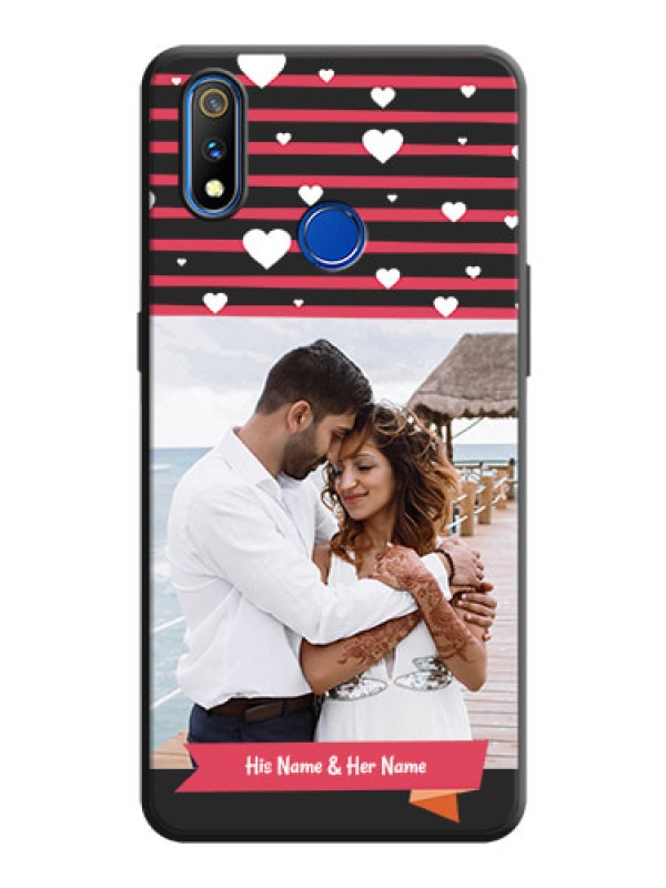Custom White Color Love Symbols with Pink Lines Pattern on Space Black Custom Soft Matte Phone Cases - Realme 3 Pro