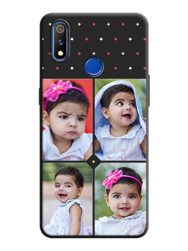 Custom Multicolor Dotted Pattern with 4 Image Holder on Space Black Custom Soft Matte Phone Cases - Realme 3 Pro